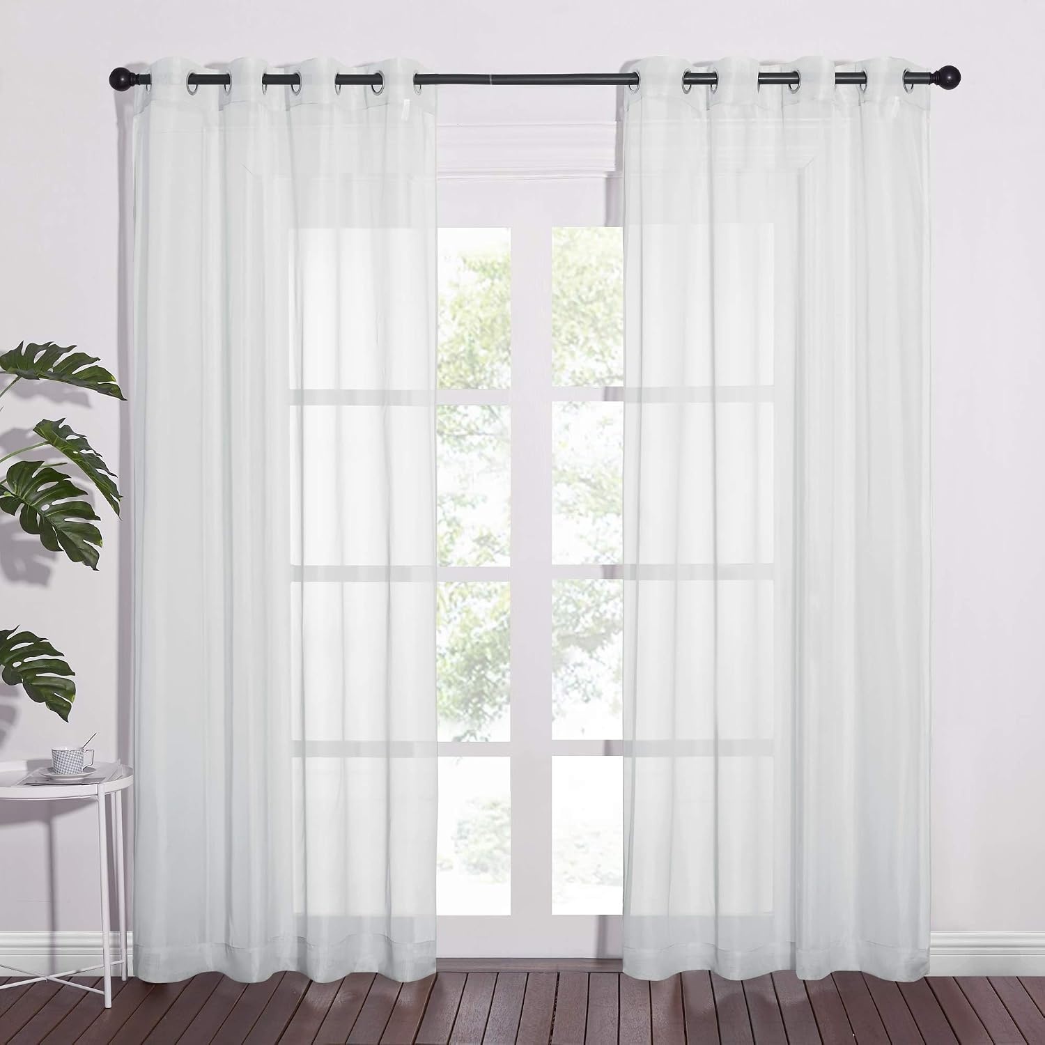 image:imageNICETOWN Bright White Sheer Long Curtains 96 Inch Long 2 Panels W54 x L96Light Gray