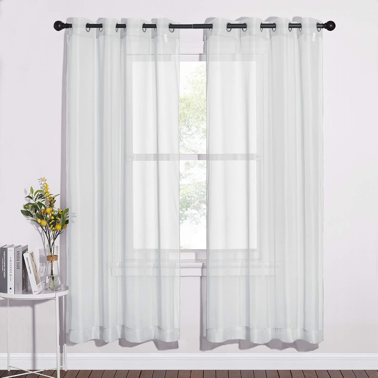 image:imageNICETOWN Bright White Sheer Long Curtains 96 Inch Long 2 Panels W54 x L96Light Gray