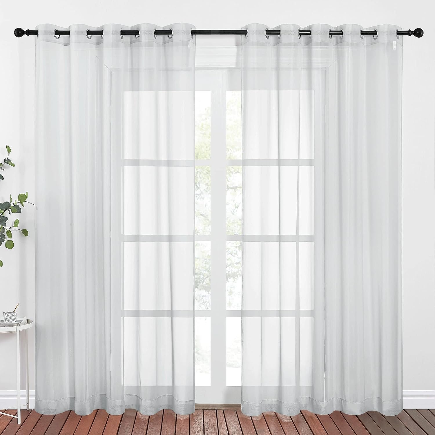 image:imageNICETOWN Bright White Sheer Long Curtains 96 Inch Long 2 Panels W54 x L96Light Gray
