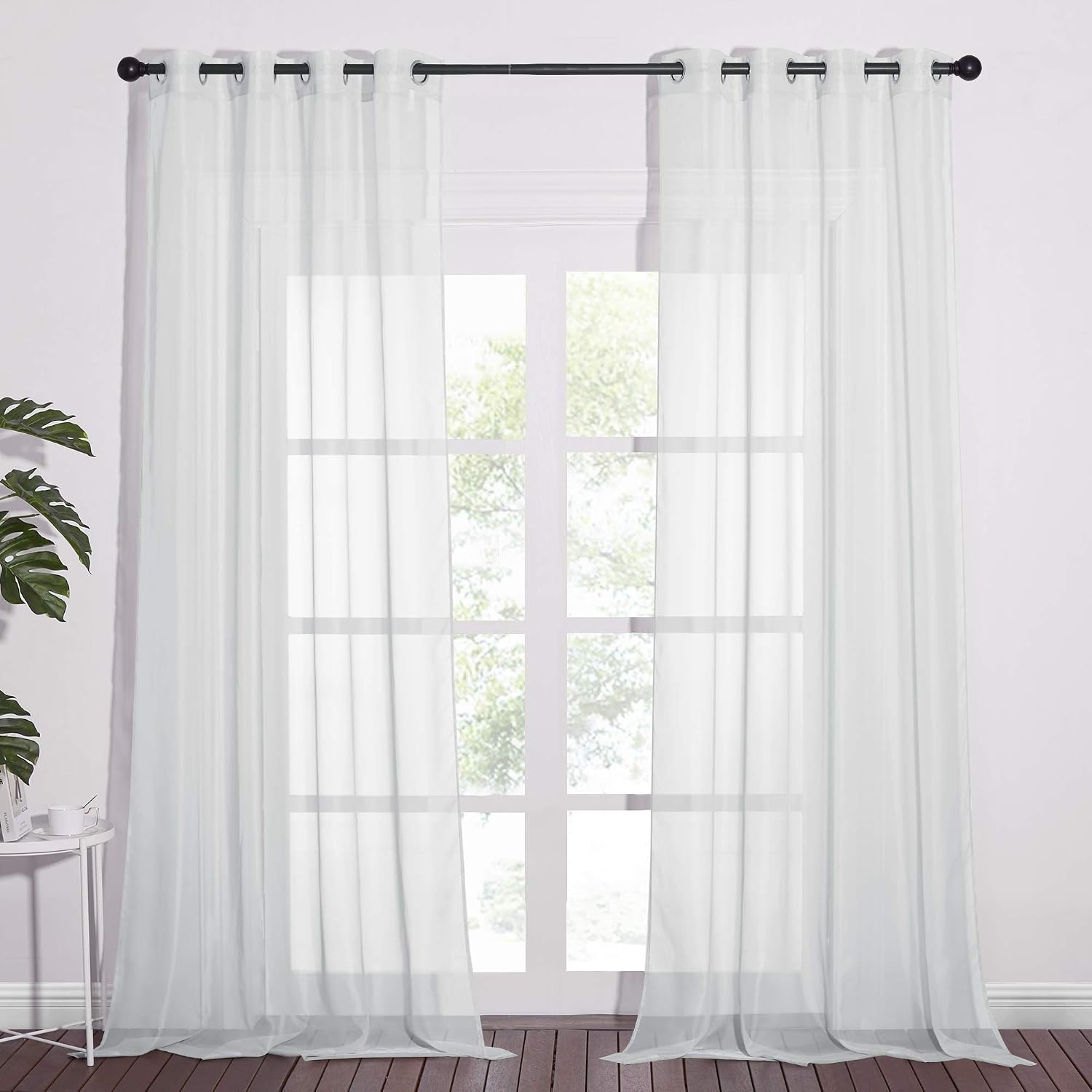 image:imageNICETOWN Bright White Sheer Long Curtains 96 Inch Long 2 Panels W54 x L96Light Gray