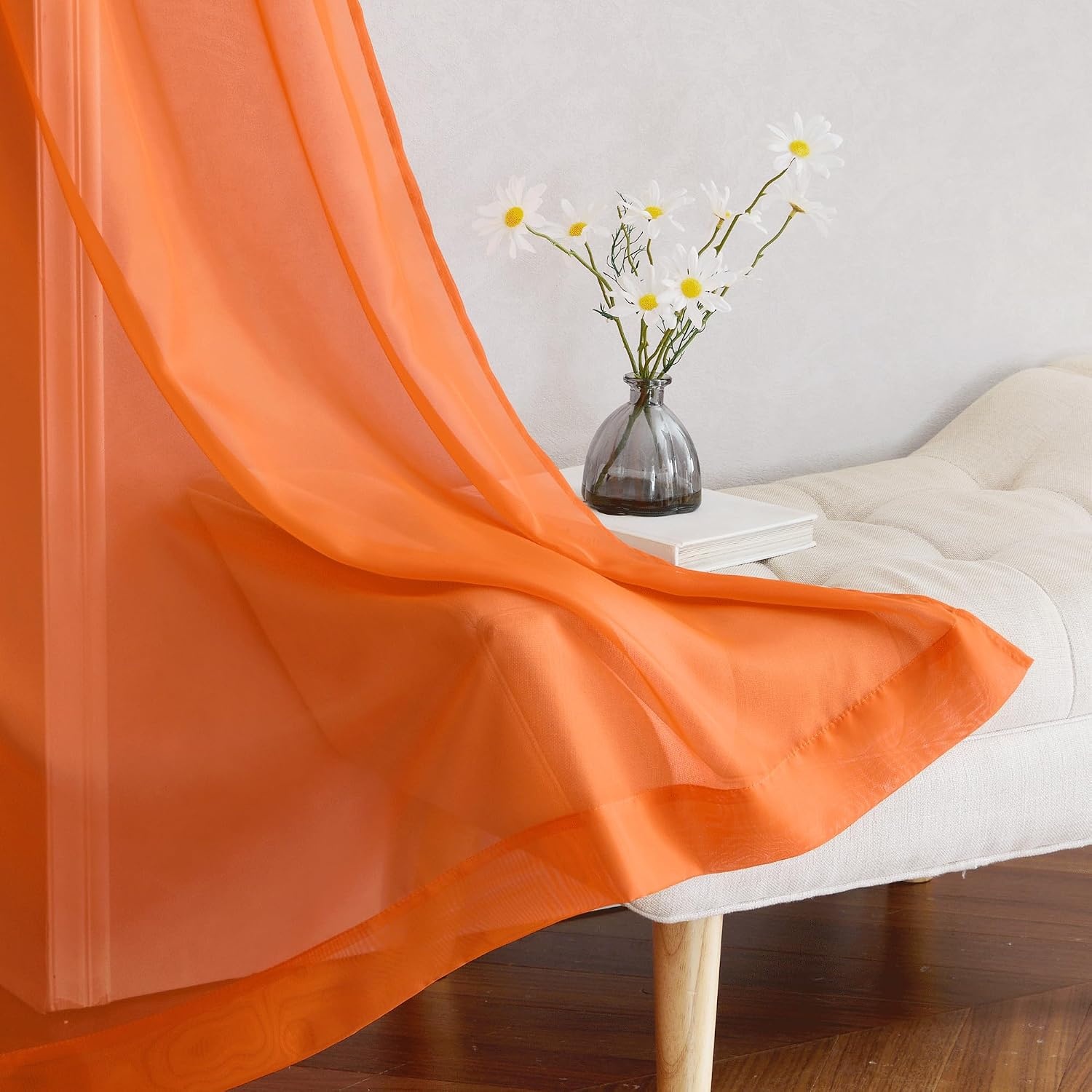 image:imageNICETOWN Bright White Sheer Long Curtains 96 Inch Long 2 Panels W54 x L96Orange