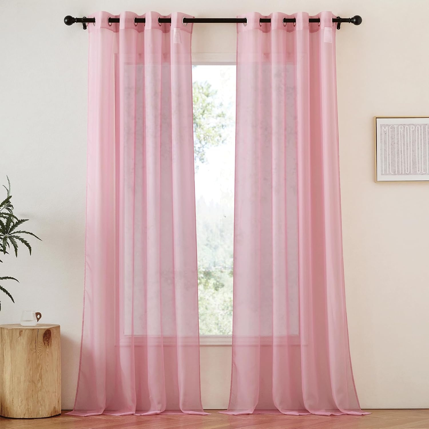 image:imageNICETOWN Bright White Sheer Long Curtains 96 Inch Long 2 Panels W54 x L96Pink