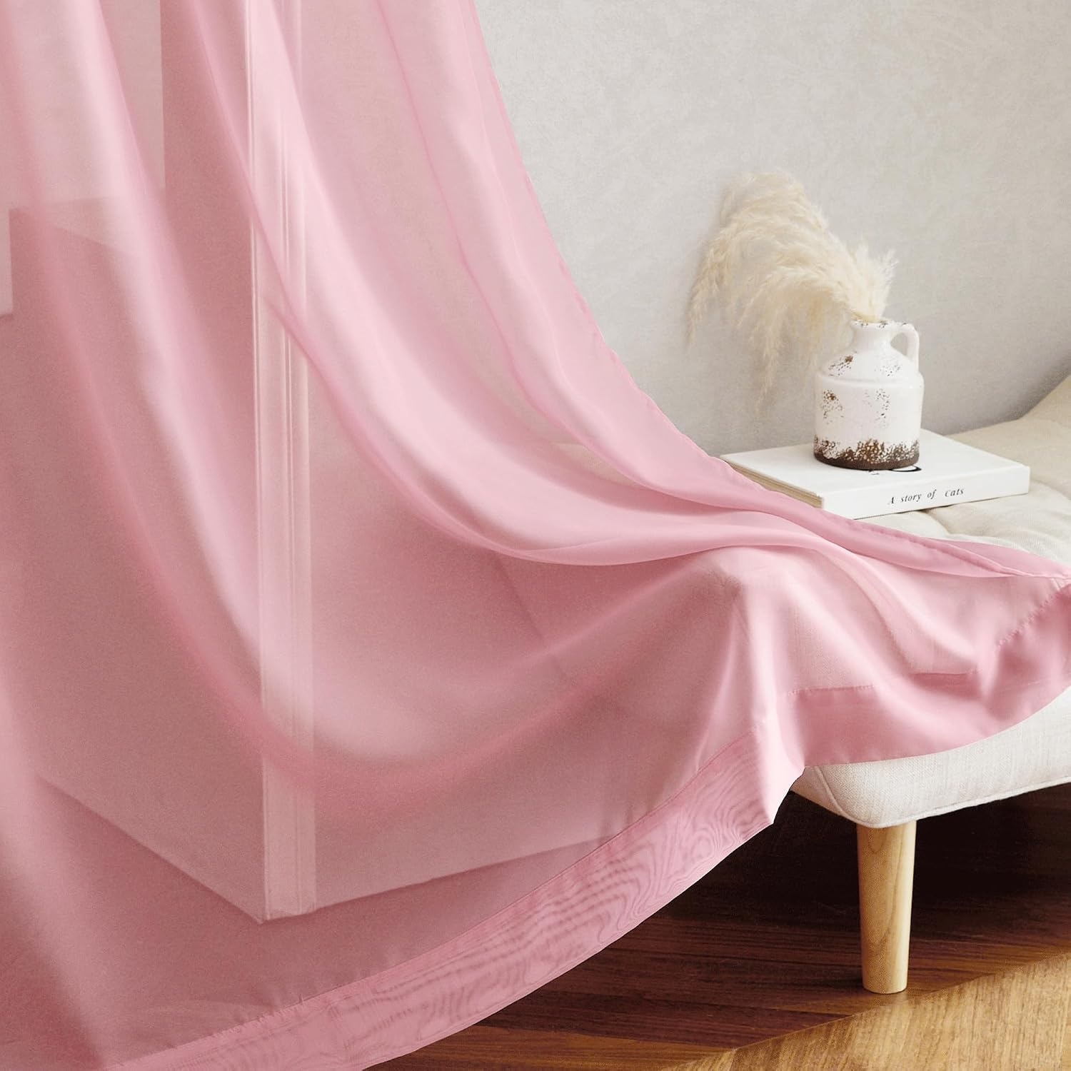 image:imageNICETOWN Bright White Sheer Long Curtains 96 Inch Long 2 Panels W54 x L96Pink