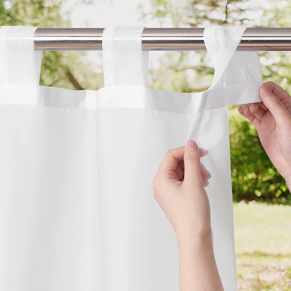 image:imageNICETOWN 2 Panels Outdoor Patio Curtains Waterproof Detachable Sticky Tab Top Indoor Outdoor Sheer Voile Drapes Airy amp Elgant Easy Haning for Pergola W54 x L96 WhiteIvory