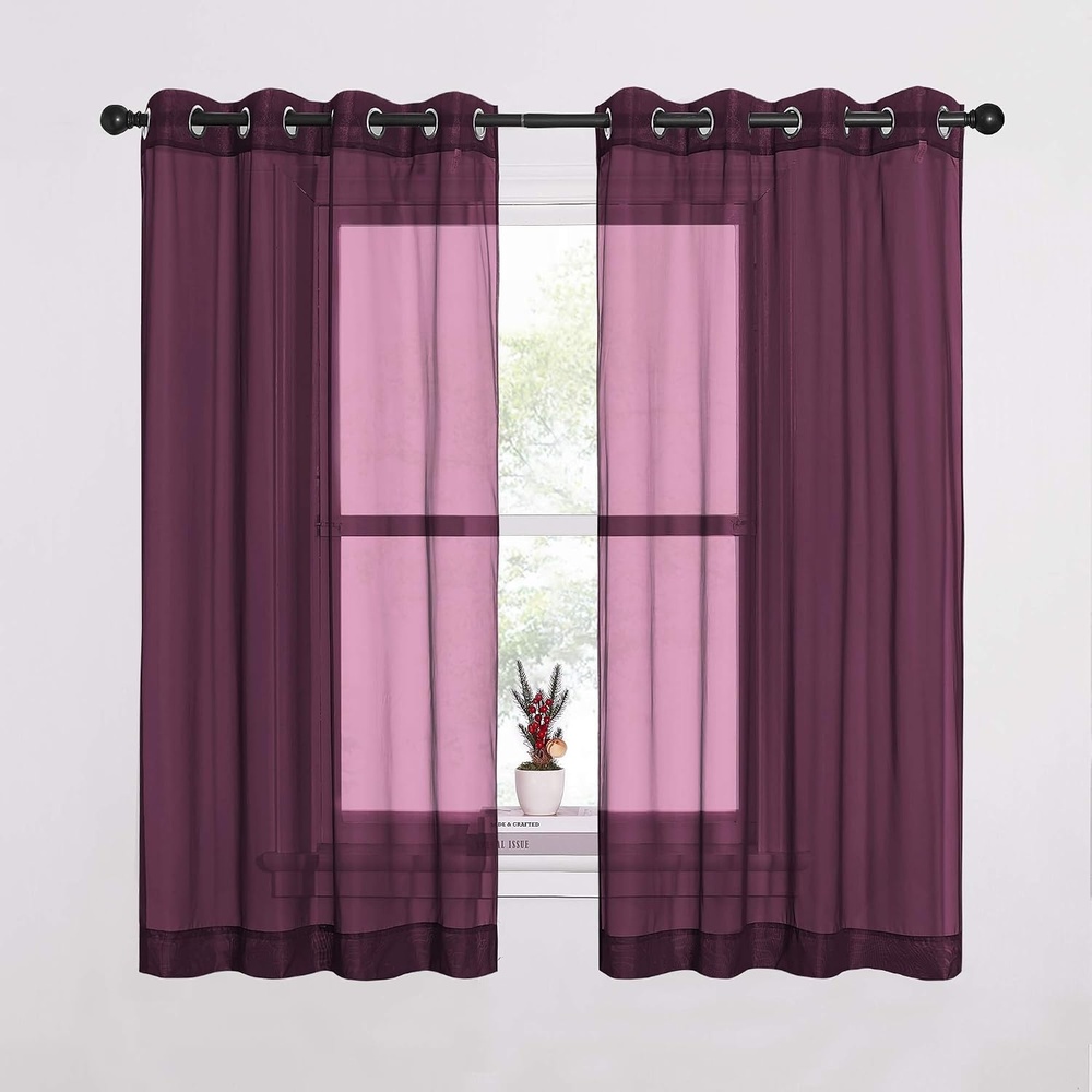 image:imageNICETOWN Bright White Sheer Long Curtains 96 Inch Long 2 Panels W54 x L96Burgundy Red