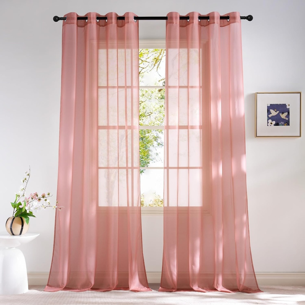 image:imageNICETOWN Bright White Sheer Long Curtains 96 Inch Long 2 Panels W54 x L96Coral Pink