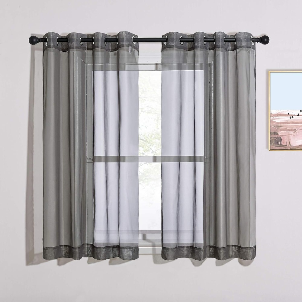 image:imageNICETOWN Bright White Sheer Long Curtains 96 Inch Long 2 Panels W54 x L96Dark Grey