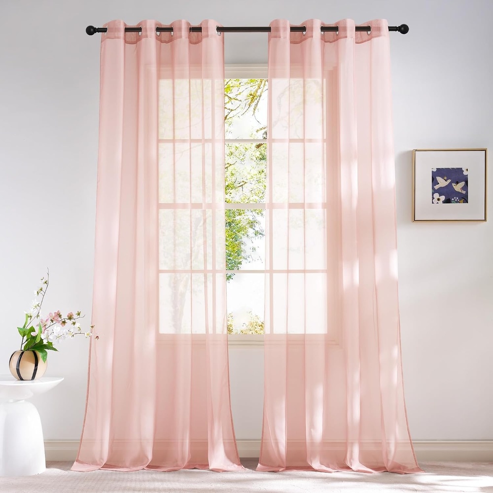 image:imageNICETOWN Bright White Sheer Long Curtains 96 Inch Long 2 Panels W54 x L96Light Pink