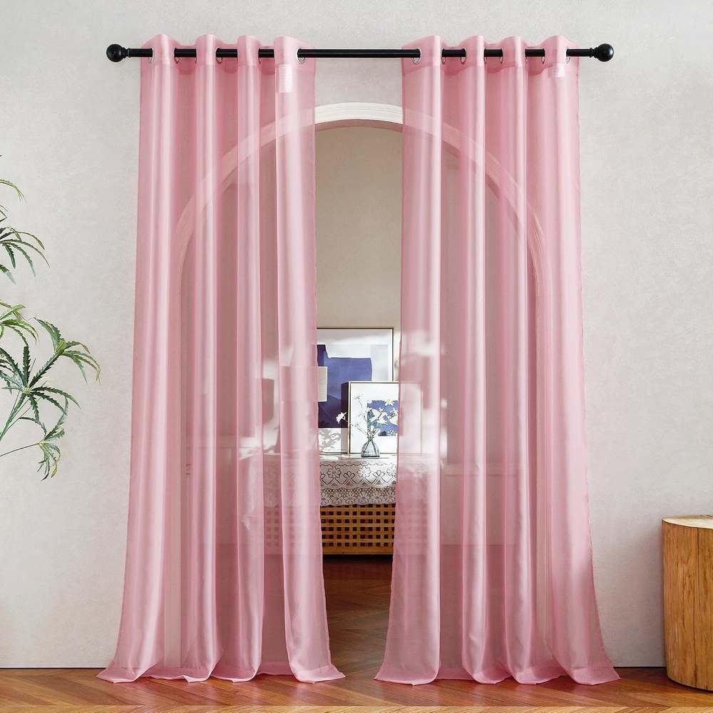 image:imageNICETOWN Bright White Sheer Long Curtains 96 Inch Long 2 Panels W54 x L96Pink