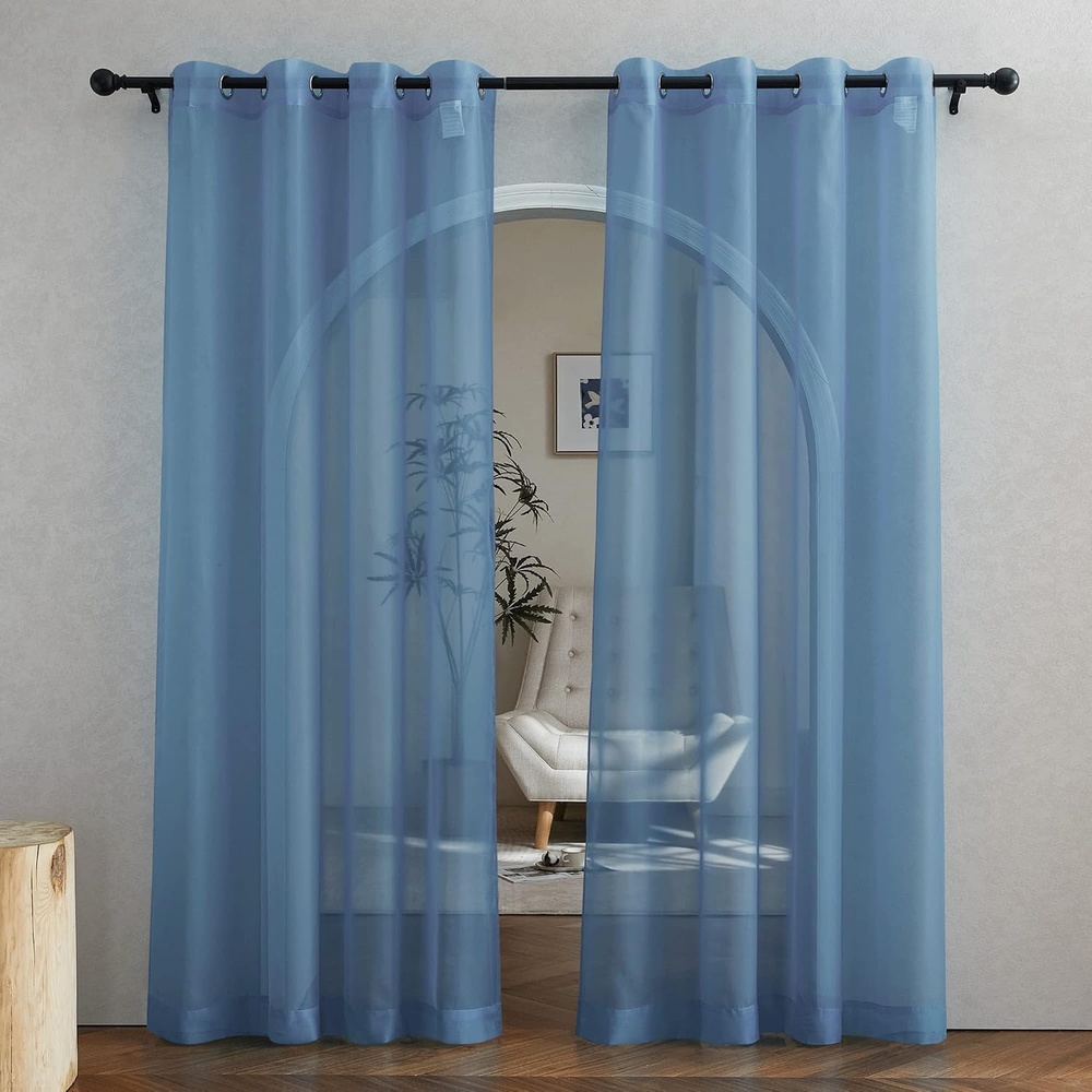image:imageNICETOWN Bright White Sheer Long Curtains 96 Inch Long 2 Panels W54 x L96Stone Blue