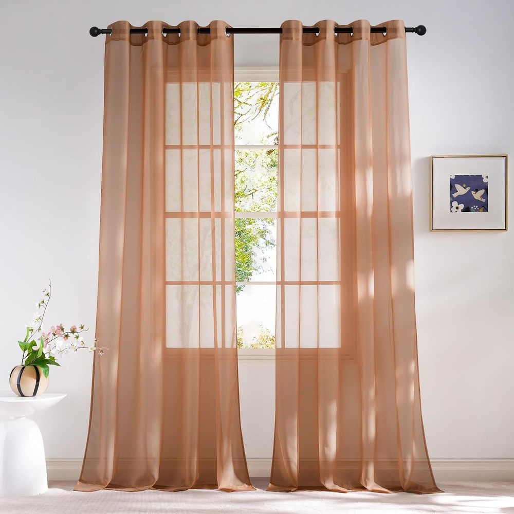 image:imageNICETOWN Bright White Sheer Long Curtains 96 Inch Long 2 Panels W54 x L96Terracotta