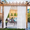 NICETOWN 2 Panels Outdoor Patio Curtains Waterproof, Detachable Sticky Tab Top Indoor Outdoor Sheer Voile Drapes Airy & Elgant Easy Haning for Pergola, W54 x L96, White(White)