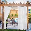 NICETOWN 2 Panels Outdoor Patio Curtains Waterproof, Detachable Sticky Tab Top Indoor Outdoor Sheer Voile Drapes Airy & Elgant Easy Haning for Pergola, W54 x L96, White(Ivory)