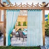 NICETOWN 2 Panels Outdoor Patio Curtains Waterproof, Detachable Sticky Tab Top Indoor Outdoor Sheer Voile Drapes Airy & Elgant Easy Haning for Pergola, W54 x L96, White(Turquoise)