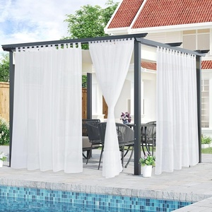 NICETOWN 2 Panels Outdoor Patio Curtains Waterproof, Detachable Sticky Tab Top Indoor Outdoor Sheer Voile Drapes Airy & Elgant Easy Haning for Pergola, W54 x L96, White(Pure White)