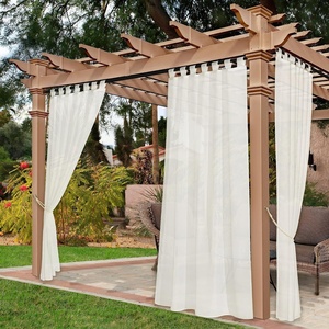 NICETOWN 2 Panels Outdoor Patio Curtains Waterproof, Detachable Sticky Tab Top Indoor Outdoor Sheer Voile Drapes Airy & Elgant Easy Haning for Pergola, W54 x L96, White(Tab Top | Beige)