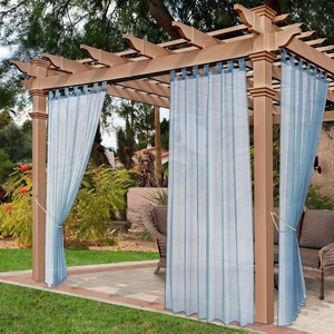 NICETOWN 2 Panels Outdoor Patio Curtains Waterproof, Detachable Sticky Tab Top Indoor Outdoor Sheer Voile Drapes Airy & Elgant Easy Haning for Pergola, W54 x L96, White(Stone Blue)