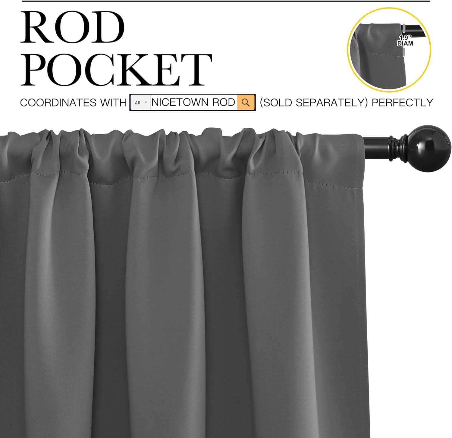 image:imageNICETOWN Grey Blackout Curtains for Bedroom 42 Wide x 36 Long 2 Panels