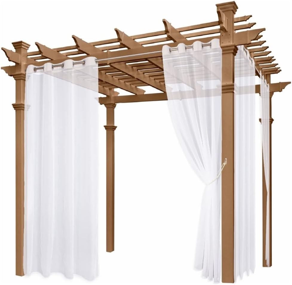image:imageNICETOWN Outdoor Sheer Curtains for Patio Waterproof 2 Panels Sheer Texture Curtain Panels for Gazebo Porch Pergola Voile Drapes with Rustproof Grommets for Living Room W54 x L84 inch WhiteWhite