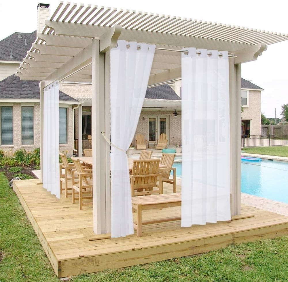 image:imageNICETOWN Outdoor Sheer Curtains for Patio Waterproof 2 Panels Sheer Texture Curtain Panels for Gazebo Porch Pergola Voile Drapes with Rustproof Grommets for Living Room W54 x L84 inch WhiteWhite