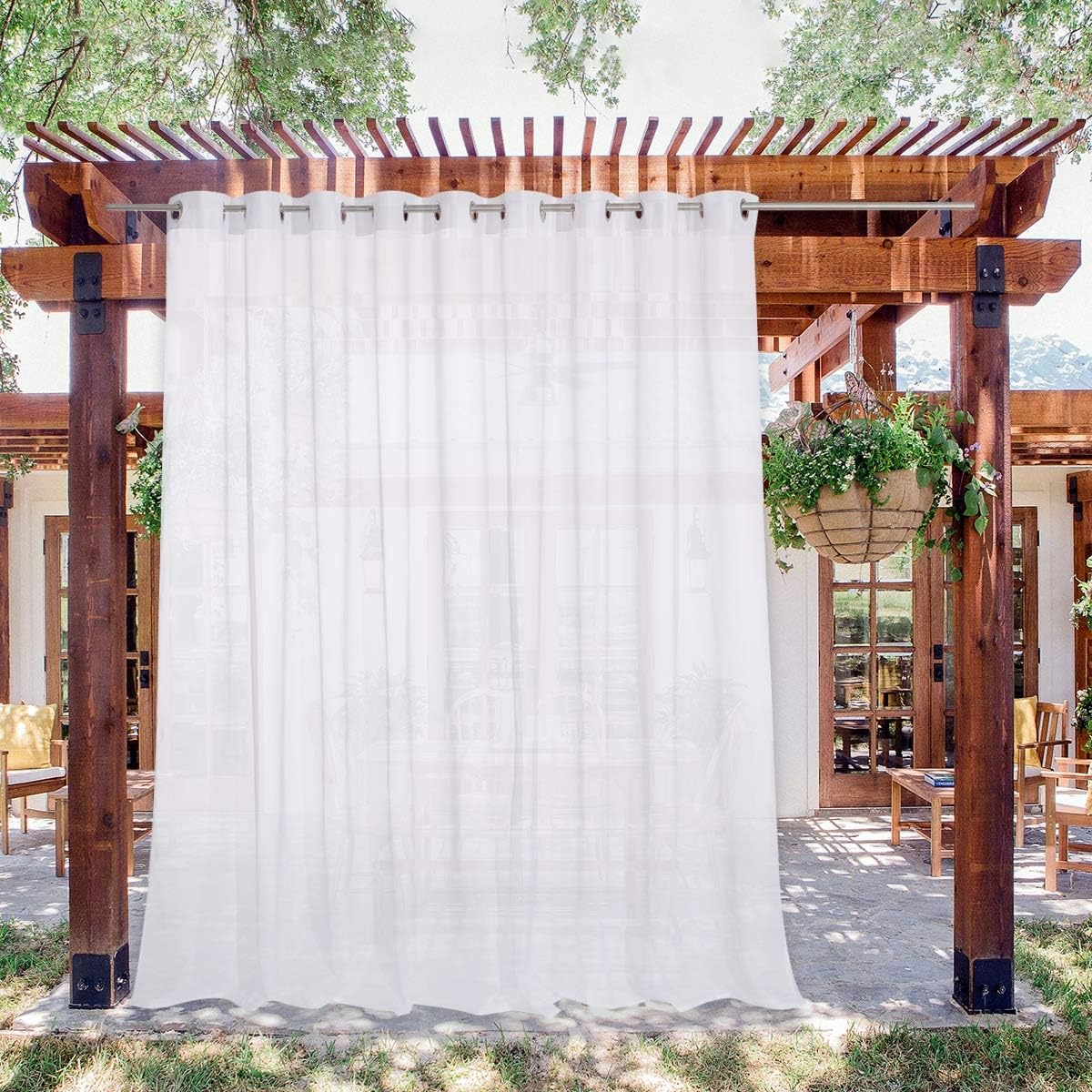 image:imageNICETOWN Outdoor Sheer Curtains for Patio Waterproof 2 Panels Sheer Texture Curtain Panels for Gazebo Porch Pergola Voile Drapes with Rustproof Grommets for Living Room W54 x L84 inch WhiteWhite