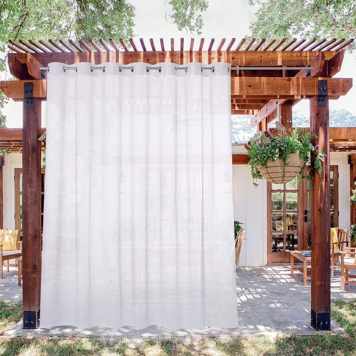 image:imageNICETOWN Outdoor Sheer Curtains for Patio Waterproof 2 Panels Sheer Texture Curtain Panels for Gazebo Porch Pergola Voile Drapes with Rustproof Grommets for Living Room W54 x L84 inch WhiteWhite