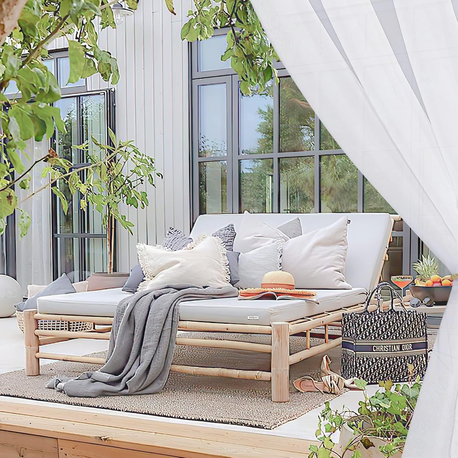 image:imageNICETOWN Outdoor Sheer Curtains for Patio Waterproof 2 Panels Sheer Texture Curtain Panels for Gazebo Porch Pergola Voile Drapes with Rustproof Grommets for Living Room W54 x L84 inch WhiteWhite