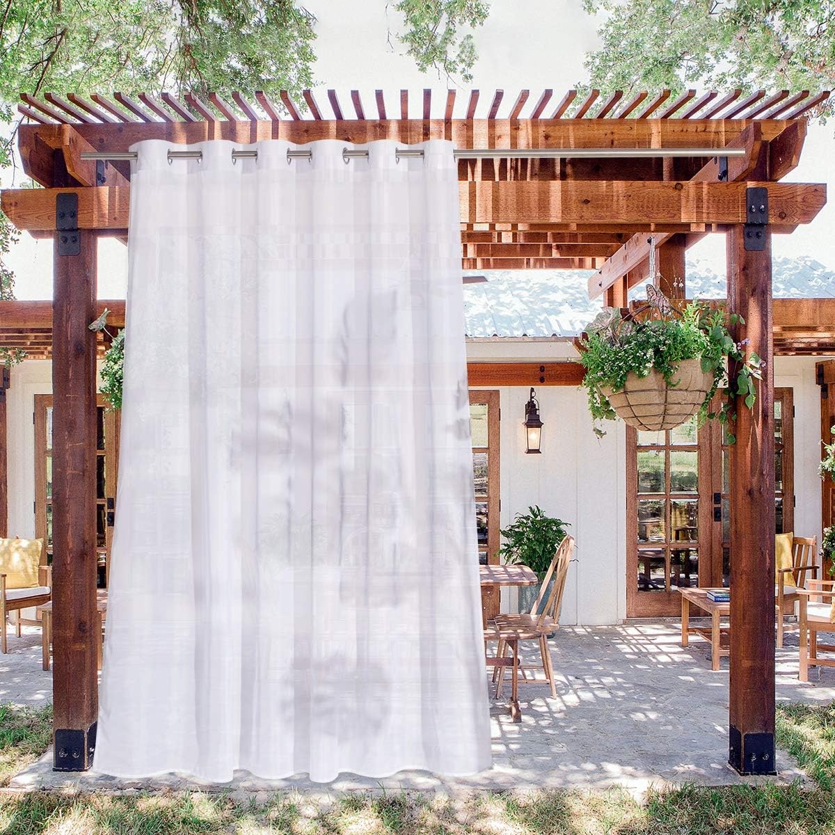 image:imageNICETOWN Outdoor Sheer Curtains for Patio Waterproof 2 Panels Sheer Texture Curtain Panels for Gazebo Porch Pergola Voile Drapes with Rustproof Grommets for Living Room W54 x L84 inch WhiteWhite