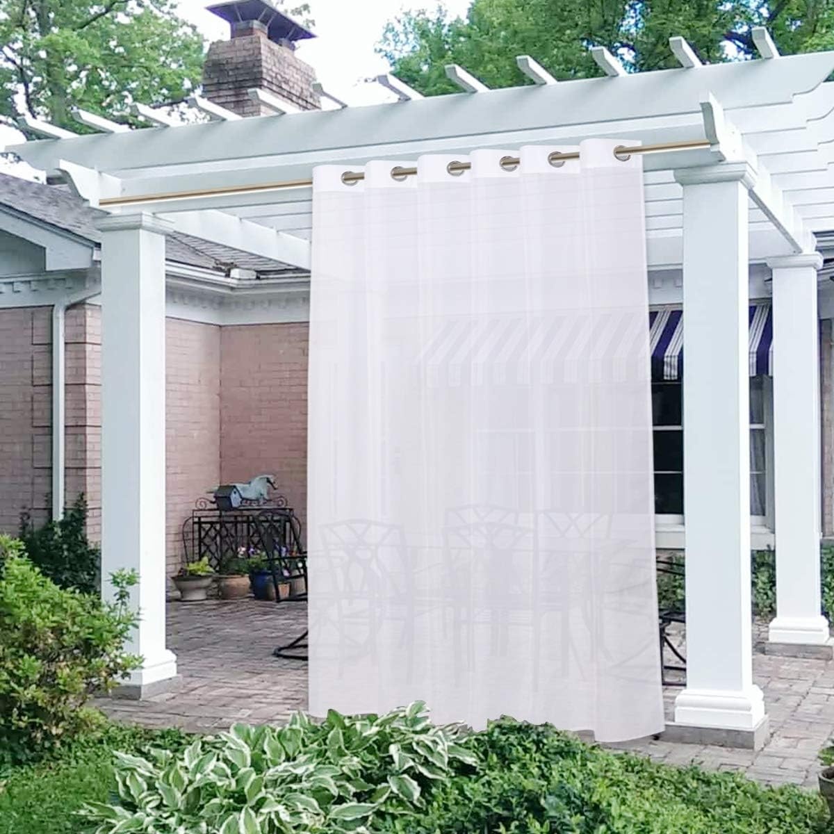 image:imageNICETOWN Outdoor Sheer Curtains for Patio Waterproof 2 Panels Sheer Texture Curtain Panels for Gazebo Porch Pergola Voile Drapes with Rustproof Grommets for Living Room W54 x L84 inch WhiteWhite