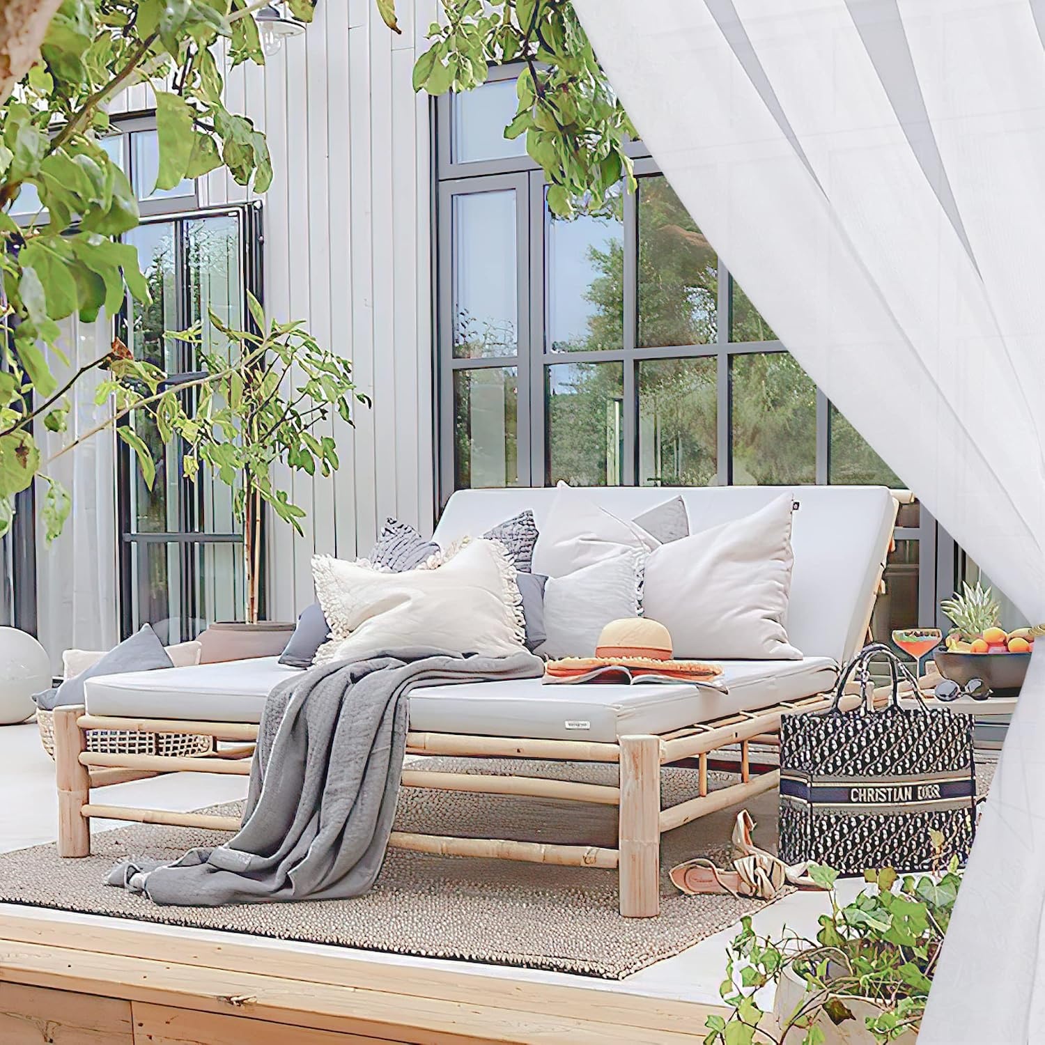 image:imageNICETOWN Outdoor Sheer Curtains for Patio Waterproof 2 Panels Sheer Texture Curtain Panels for Gazebo Porch Pergola Voile Drapes with Rustproof Grommets for Living Room W54 x L84 inch WhiteWhite
