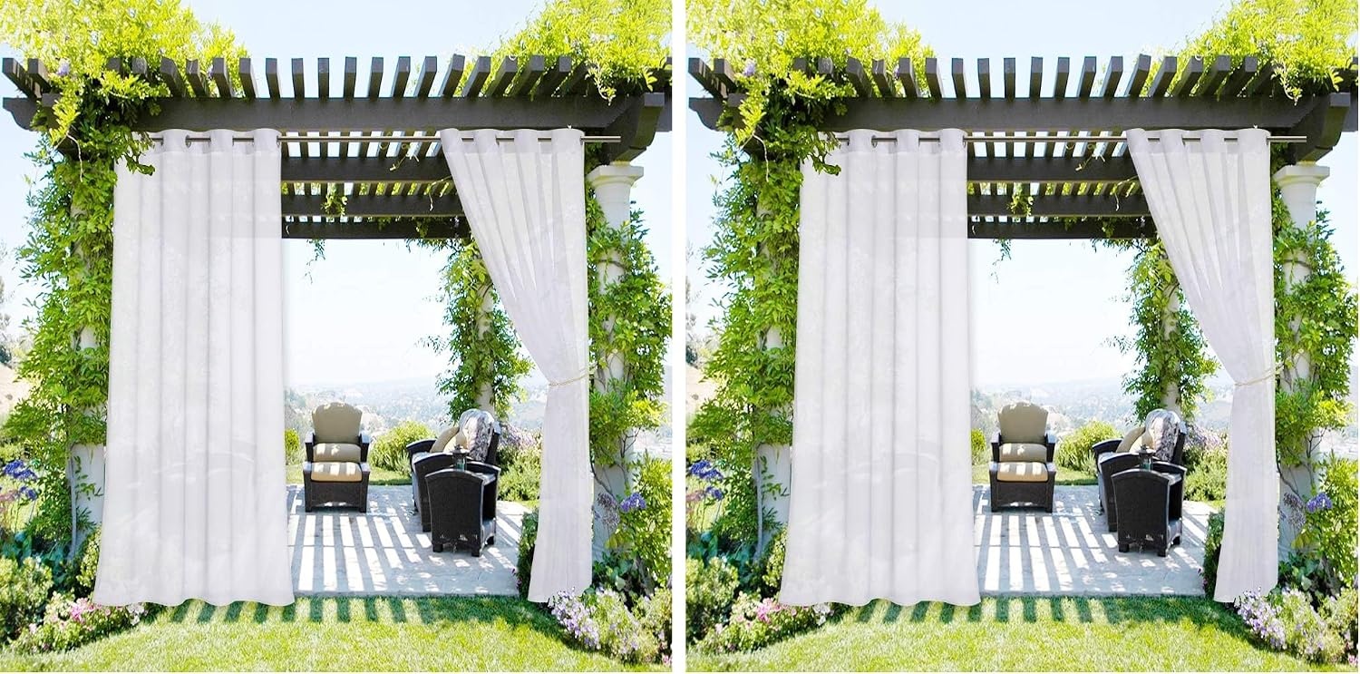 image:imageNICETOWN Outdoor Sheer Curtains for Patio Waterproof 2 Panels Sheer Texture Curtain Panels for Gazebo Porch Pergola Voile Drapes with Rustproof Grommets for Living Room W54 x L84 inch WhiteWhite