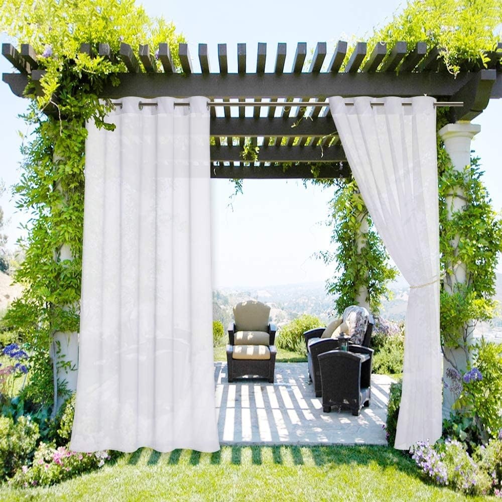 image:imageNICETOWN Outdoor Sheer Curtains for Patio Waterproof 2 Panels Sheer Texture Curtain Panels for Gazebo Porch Pergola Voile Drapes with Rustproof Grommets for Living Room W54 x L84 inch WhiteWhite