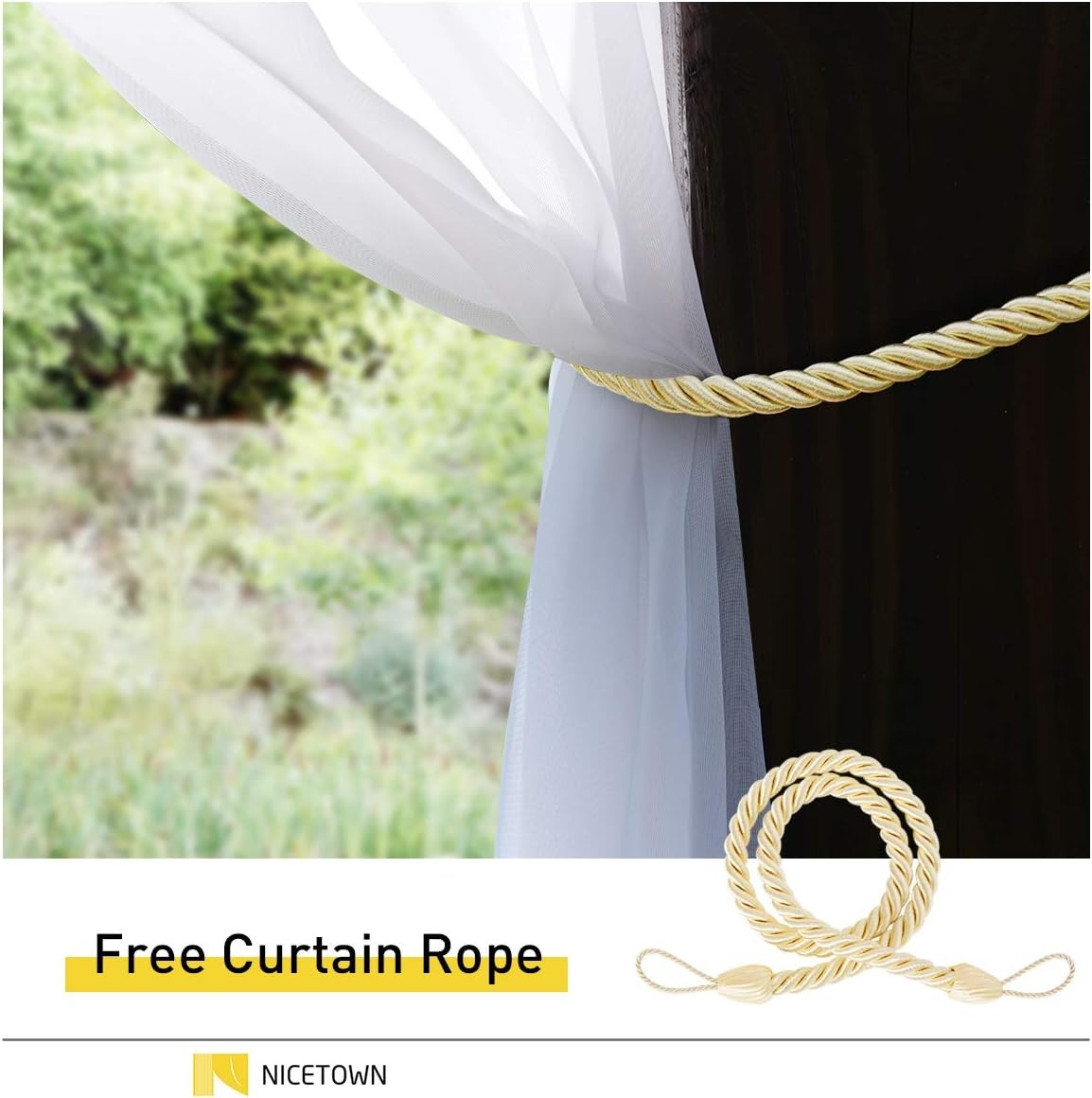 image:imageNICETOWN Outdoor Sheer Curtains for Patio Waterproof 2 Panels Sheer Texture Curtain Panels for Gazebo Porch Pergola Voile Drapes with Rustproof Grommets for Living Room W54 x L84 inch WhiteWhite