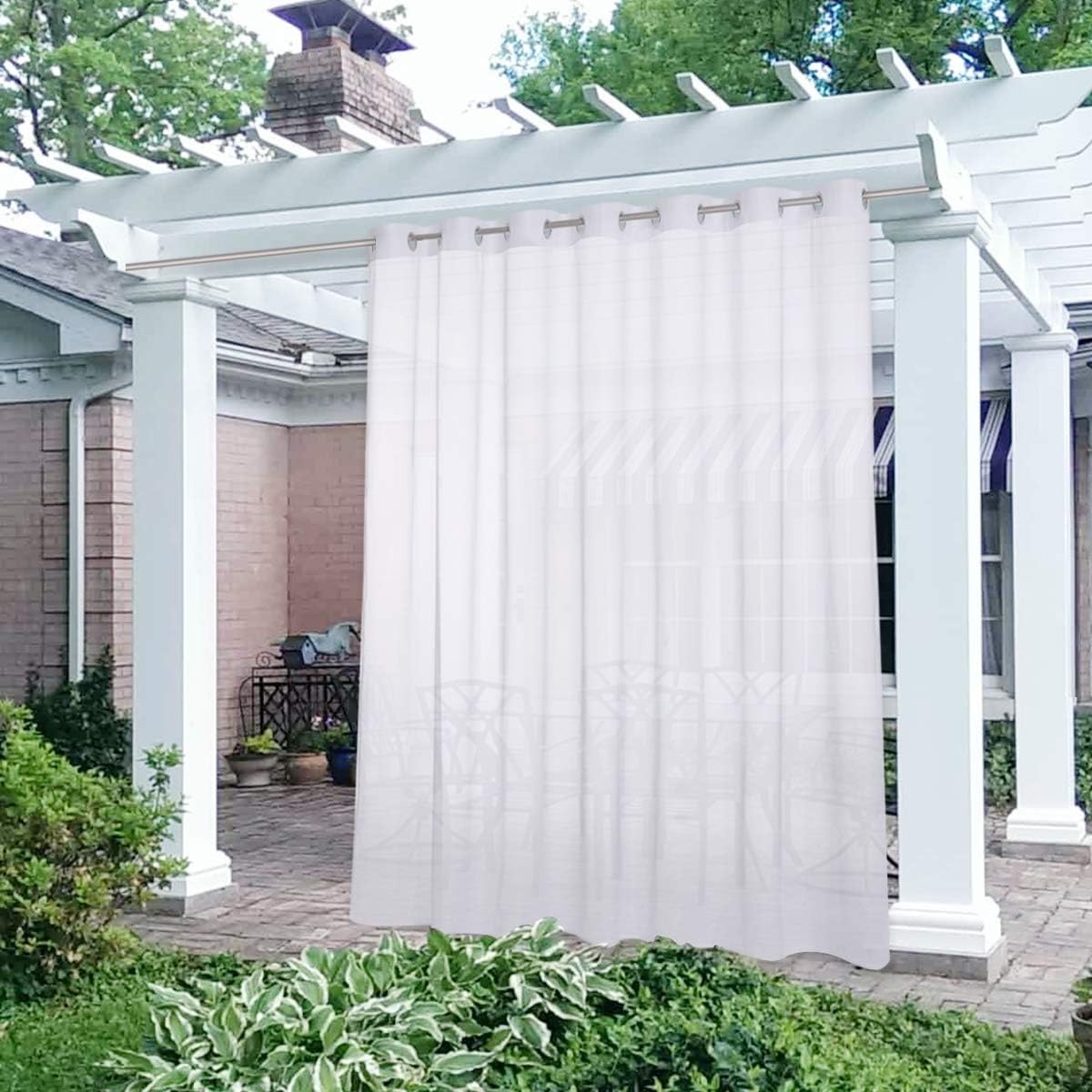 image:imageNICETOWN Outdoor Sheer Curtains for Patio Waterproof 2 Panels Sheer Texture Curtain Panels for Gazebo Porch Pergola Voile Drapes with Rustproof Grommets for Living Room W54 x L84 inch WhiteWhite