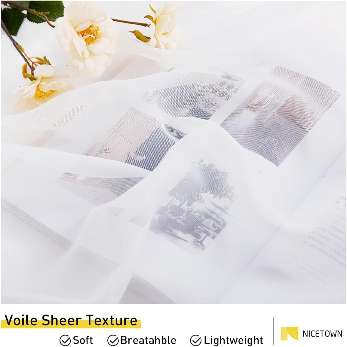 image:imageNICETOWN Outdoor Sheer Curtains for Patio Waterproof 2 Panels Sheer Texture Curtain Panels for Gazebo Porch Pergola Voile Drapes with Rustproof Grommets for Living Room W54 x L84 inch WhiteIvory