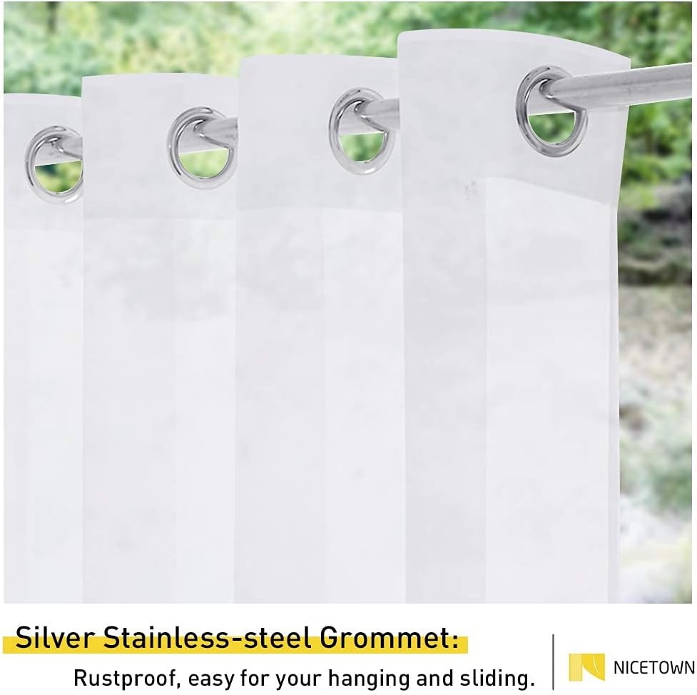 image:imageNICETOWN Outdoor Sheer Curtains for Patio Waterproof 2 Panels Sheer Texture Curtain Panels for Gazebo Porch Pergola Voile Drapes with Rustproof Grommets for Living Room W54 x L84 inch WhiteWhite