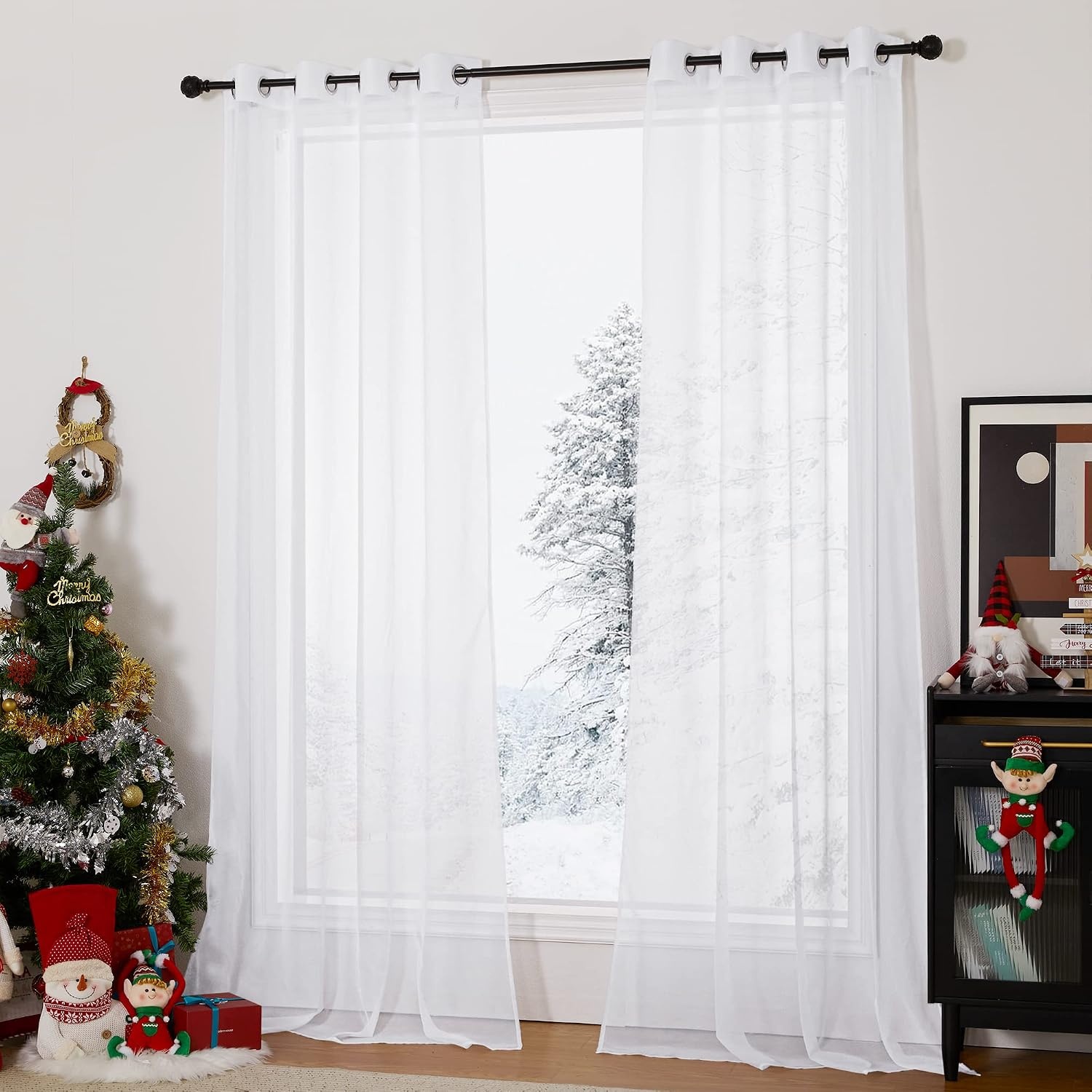 image:imageNICETOWN Outdoor Sheer Curtains for Patio Waterproof 2 Panels Sheer Texture Curtain Panels for Gazebo Porch Pergola Voile Drapes with Rustproof Grommets for Living Room W54 x L84 inch WhiteWhite