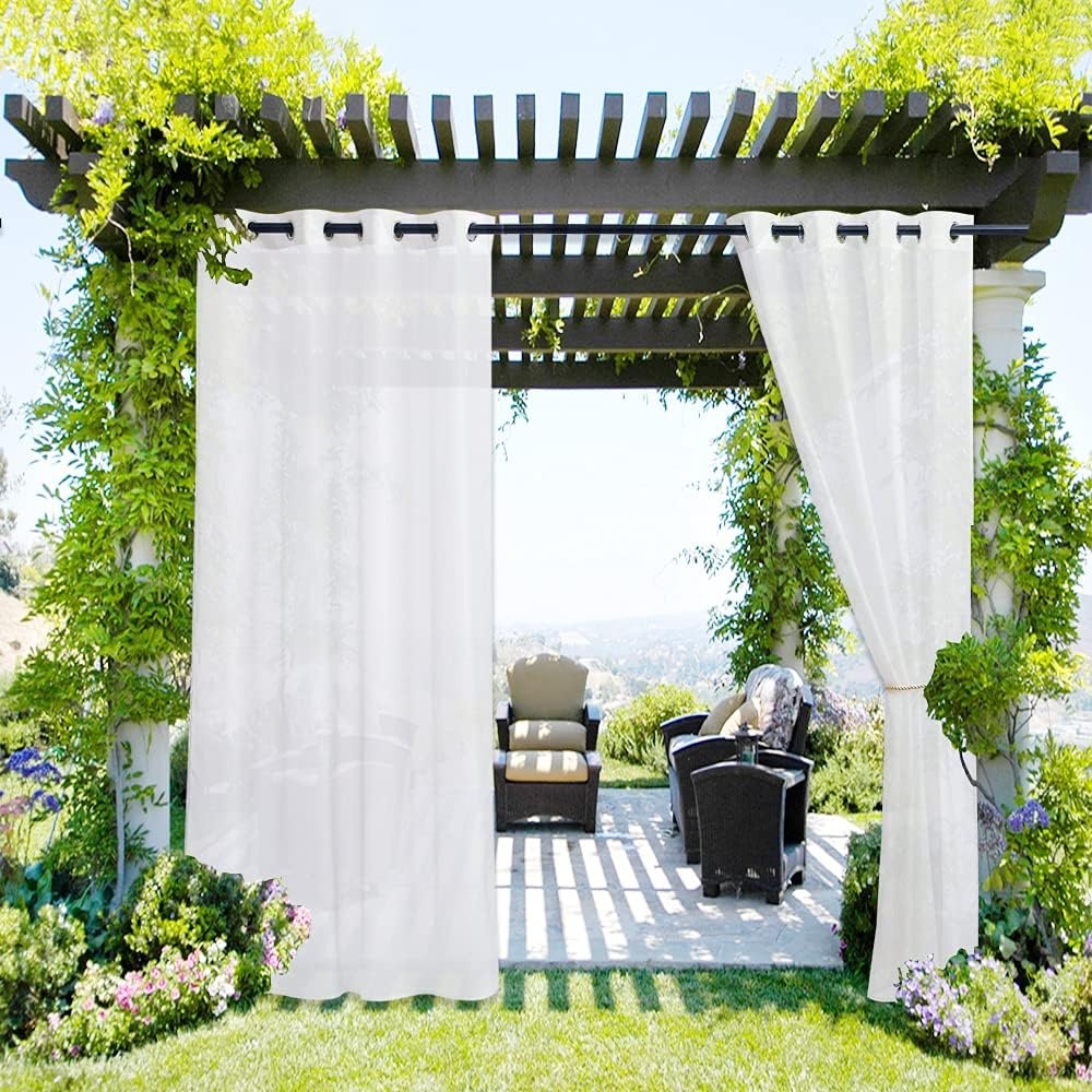 image:imageNICETOWN Outdoor Sheer Curtains for Patio Waterproof 2 Panels Sheer Texture Curtain Panels for Gazebo Porch Pergola Voile Drapes with Rustproof Grommets for Living Room W54 x L84 inch WhiteIvory