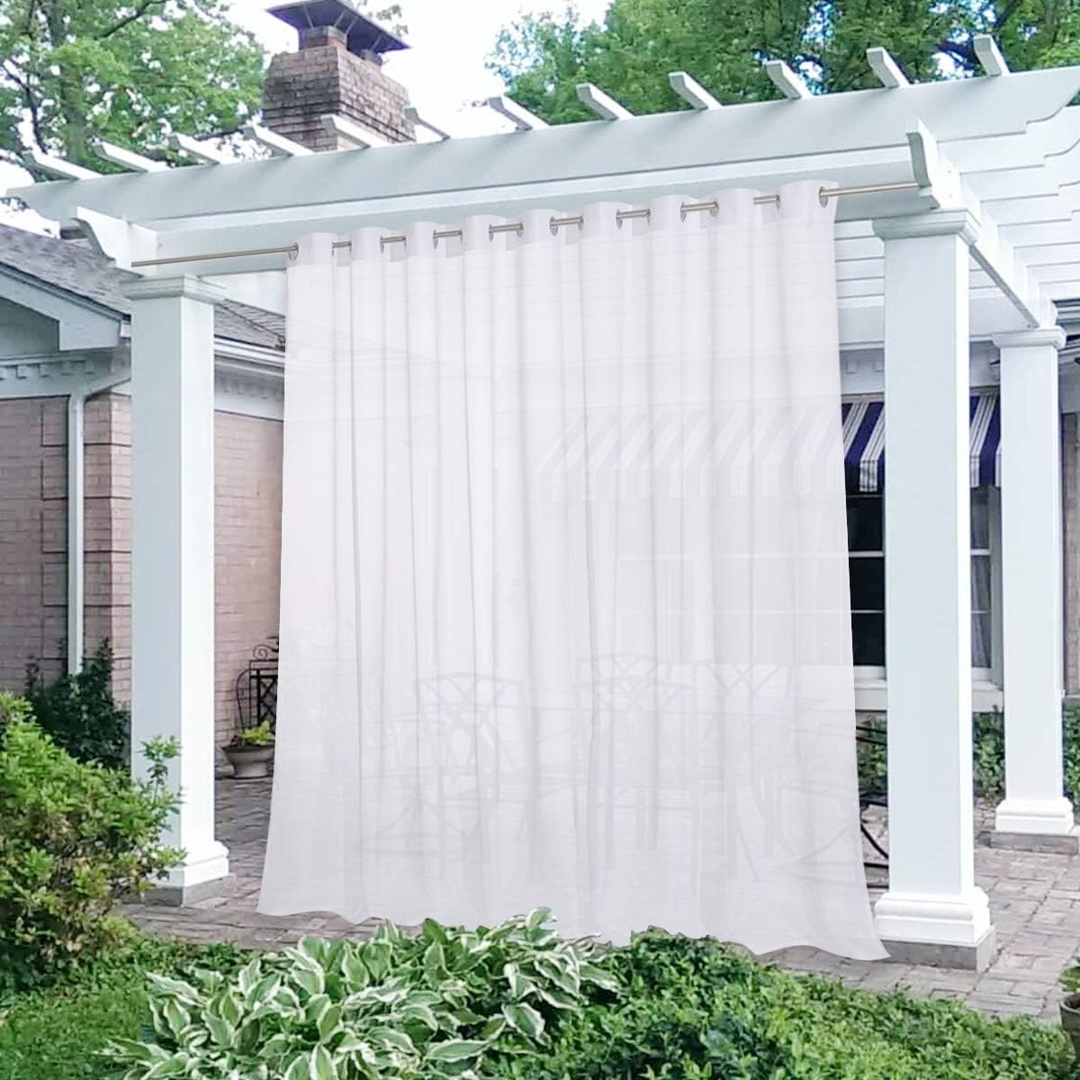 image:imageNICETOWN Outdoor Sheer Curtains for Patio Waterproof 2 Panels Sheer Texture Curtain Panels for Gazebo Porch Pergola Voile Drapes with Rustproof Grommets for Living Room W54 x L84 inch WhiteWhite