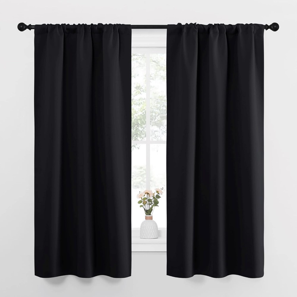 image:imageNICETOWN Black Blackout Curtains for Kitchen 34 Wide x 63 Long 2 Panels