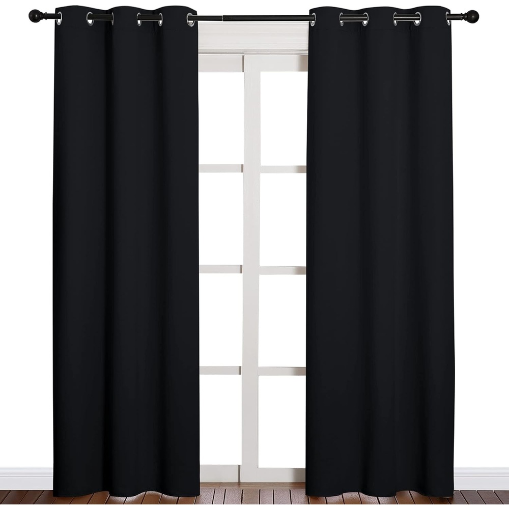 image:imageNICETOWN Black Blackout Curtains for Living Room 42 x 84 inches 2 Panels