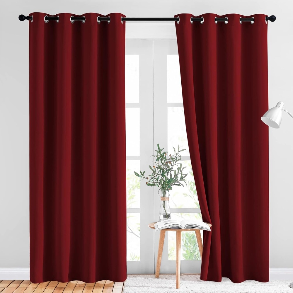 image:imageNICETOWN Burgundy Red Blackout Christmas Curtains 2 Panels W52xL84