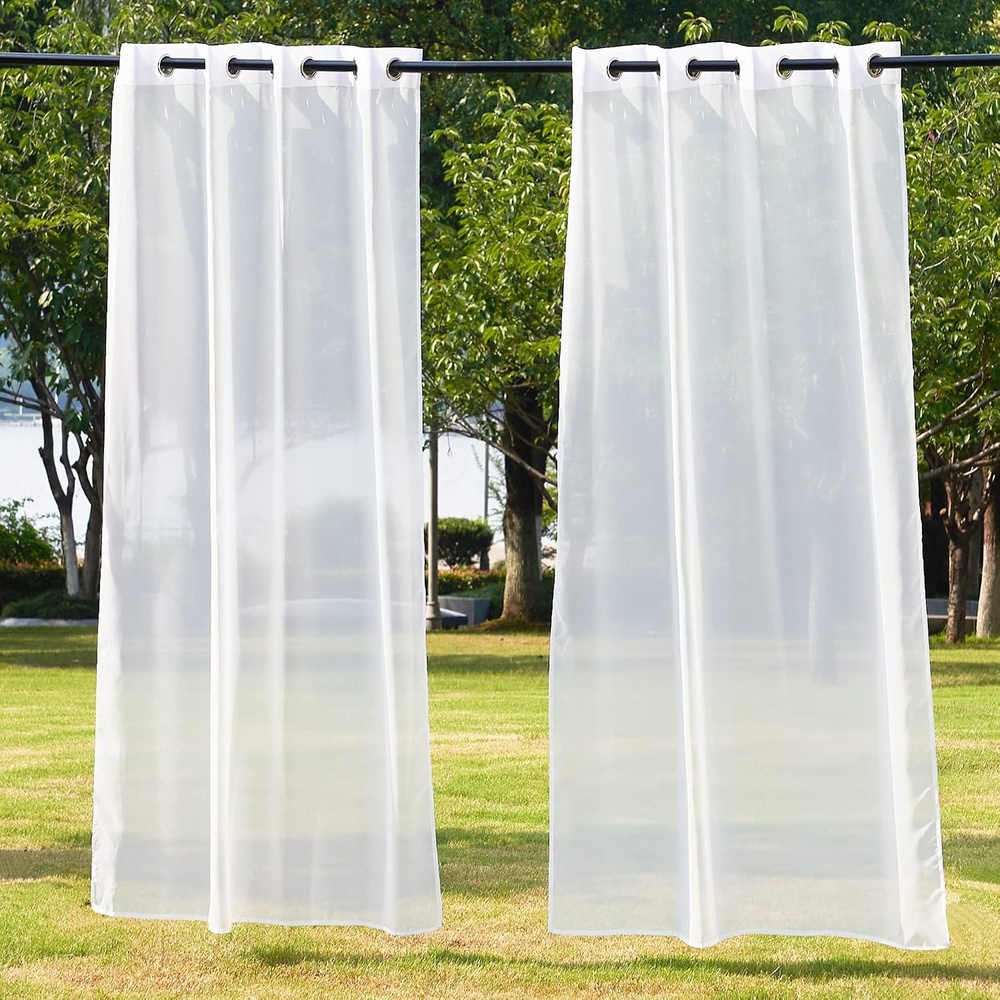 image:imageNICETOWN Outdoor Sheer Curtains for Patio Waterproof 2 Panels Sheer Texture Curtain Panels for Gazebo Porch Pergola Voile Drapes with Rustproof Grommets for Living Room W54 x L84 inch WhiteIvory