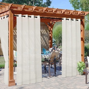 NICETOWN Outdoor Sheer Curtains for Patio Waterproof, 2 Panels Sheer Texture Curtain Panels for Gazebo, Porch, Pergola, Voile Drapes with Rustproof Grommets for Living Room, W54 x L84 inch, White(Beige)