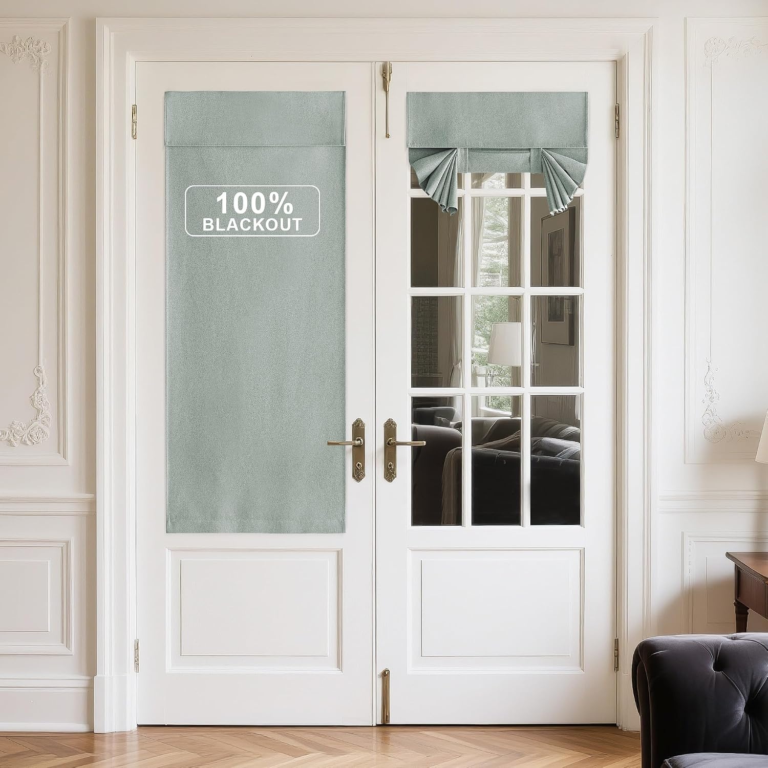 image:imageNICETOWN 100 Linen Blackout Door Curtain 26 W x 69 L Bundle with Self Adhesive Blackout Door Curtain 26 W x 72 L Sage Green