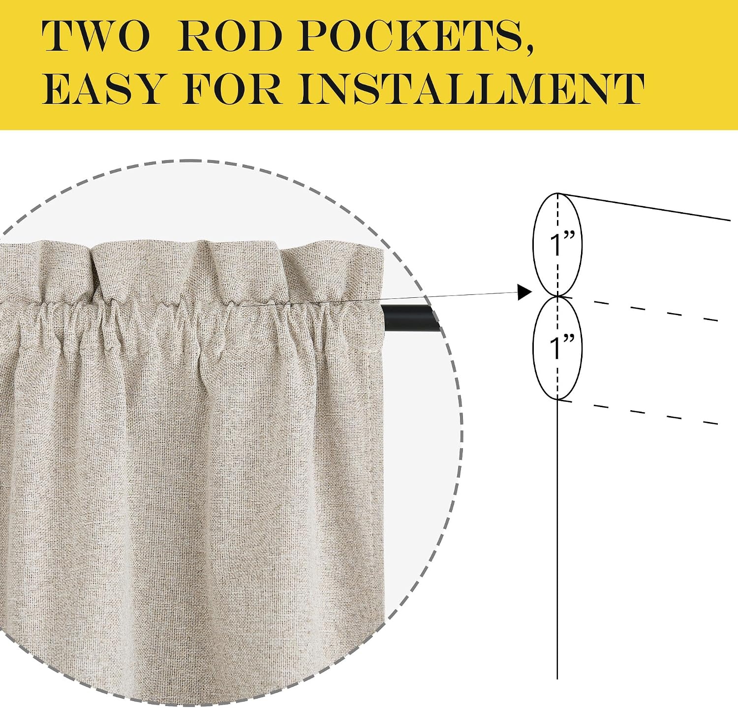 image:imageNICETOWN 2 Pack White Magnetic Curtain Rods for Any Steel Spaces with Adjustable Length 16 to 28 inch with Linen 100 Blackout Curtain Thermal Insulated Elegant Home Decoration 25 x 72 Inch