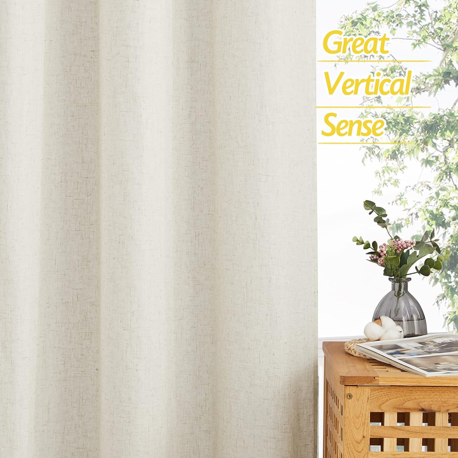image:imageNICETOWN 2 Panels Outdoor Curtains Thick Linen Thick Linen Textured Waterproof Grommet Privacy Allowed with Light Filtering Flax Linen Drapes for PatioPorch Natural W55 x L108 InchesNatural