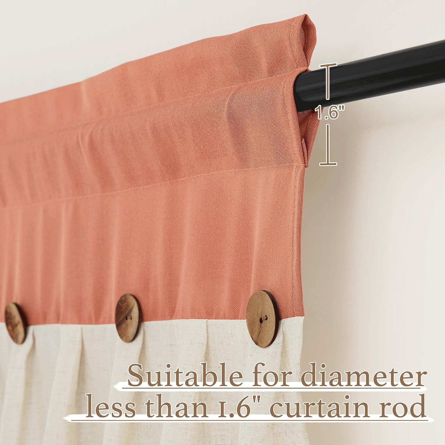 image:imageNICETOWN 2 Panles 55 x 84 inches Long Grommet Thick Linen Window Curtains with 2 Panles 55 x 18 inches Length Button Farmhouse Short Valances for Bedroom Living Room Decor Terracotta
