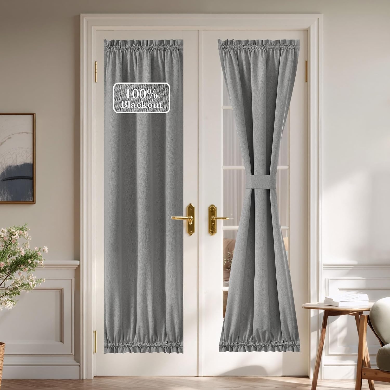 image:imageNICETOWN Dove Grey Blackout Linen French Door Curtain for Glass WindowGrey