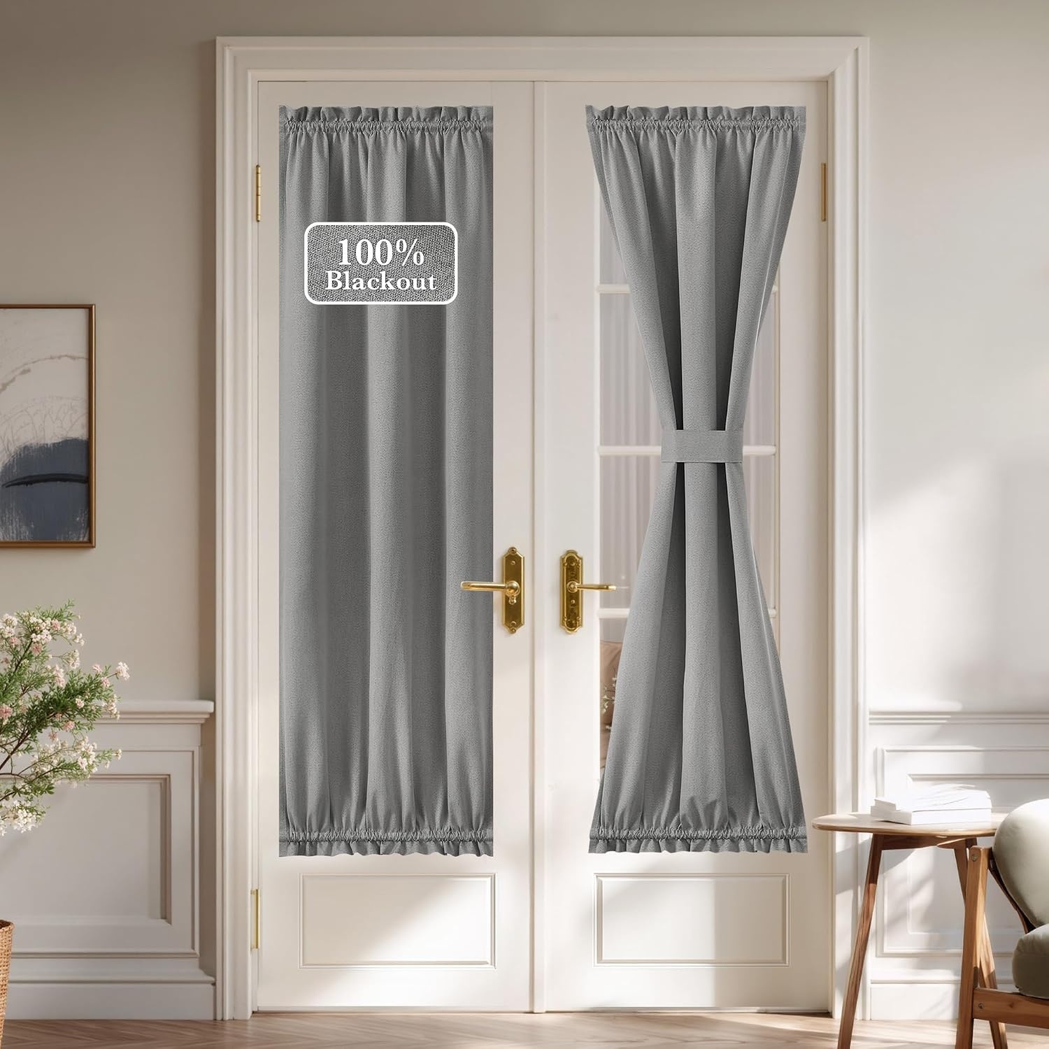 image:imageNICETOWN Dove Grey Blackout Linen French Door Curtain for Glass WindowGrey